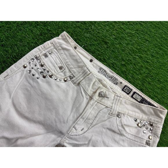 Miss Me Womens White Bootcut Jeans Sz 29 Mid Rise Rhinestone Embellished Pockets - Picture 4 of 11